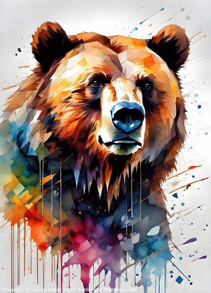Grizzly with watercolour splashes Picture Board by Darren Wilkes