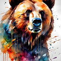 Buy canvas prints of Grizzly with watercolour splashes by Darren Wilkes