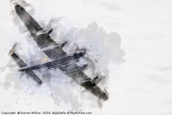 Avro Lancaster Bomber Watercolour Picture Board by Darren Wilkes