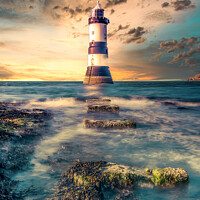 Buy canvas prints of Penmon Lighthouse Sunset Menai Striats by Darren Wilkes