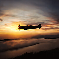 Buy canvas prints of 'Sunset Soirée: Spitfire in Flight' by Guido Parmiggiani