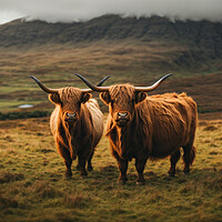 Buy canvas prints of Two highland cows standing above the turf by Guido Parmiggiani