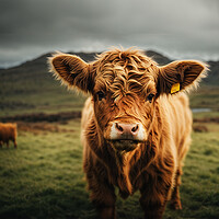 Buy canvas prints of Close-up of a highland baby cow standing above the by Guido Parmiggiani