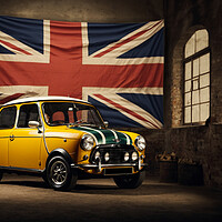 Buy canvas prints of MINI COOPER S yellow and behind the English flag by Guido Parmiggiani