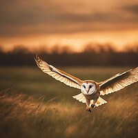Buy canvas prints of Barn Owl in flight at sunset.  by Guido Parmiggiani