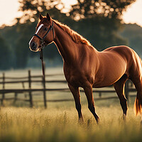Buy canvas prints of beautiful brown mare at sunset by Guido Parmiggiani