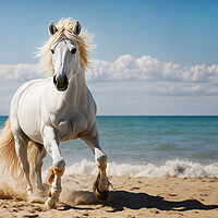 Buy canvas prints of Imposing white stallion trots majestically on the  by Guido Parmiggiani