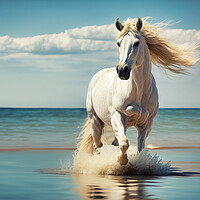 Buy canvas prints of The imposing white stallion trots majestically on  by Guido Parmiggiani