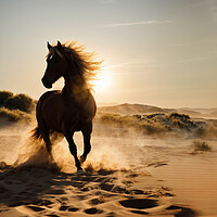 Buy canvas prints of The imposing brown stallion trots majestically on  by Guido Parmiggiani