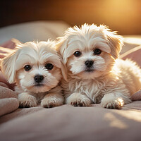 Buy canvas prints of Two adorable Maltese dog puppies by Guido Parmiggiani