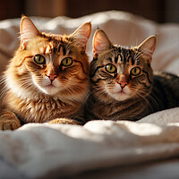 Buy canvas prints of Two cute cats wrapped in a blanket on the bed by Guido Parmiggiani