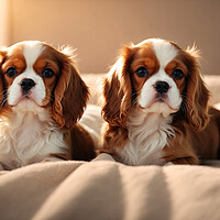 Buy canvas prints of Two adorable Cavalier King dog puppies by Guido Parmiggiani