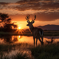 Buy canvas prints of A young deer is beautifully silhouetted against the backdrop of an enchanting sunset. by Guido Parmiggiani