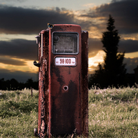 Buy canvas prints of The butterfly, and the old petrol pump by Guido Parmiggiani