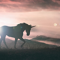 Buy canvas prints of Unicorn silhouette at sunset by Guido Parmiggiani