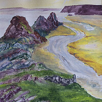 Three Cliffs Bay Sunset Painting