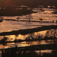 Buy canvas prints of Thames Flood at Sunset by Ceri Jones