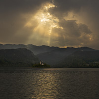 Buy canvas prints of Sunset over Lake Bled Island by Ceri Jones