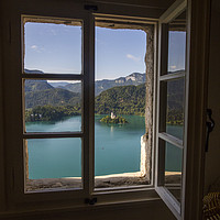 Buy canvas prints of Window View - Lake Bled by Ceri Jones