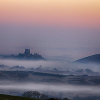 Buy canvas prints of Misty Morning Corfe Castle by Ceri Jones