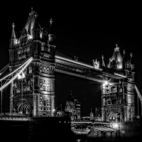 Buy canvas prints of Black and White night shot of Tower Bridge by Ian Johnson
