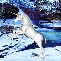 Buy canvas prints of Unicorn in the Snow by Matthew Lacey