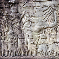 Buy canvas prints of Bas-relief, Bayon Temple, Cambodia by Geoffrey Higges