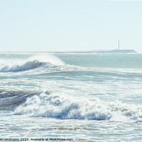 Buy canvas prints of Big waves and a lighthouse by Sandra Broenimann