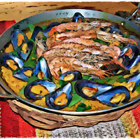 Buy canvas prints of Seafood Symphony Paella by Deanne Flouton