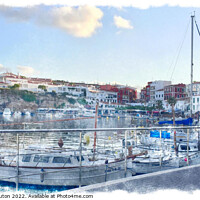 Buy canvas prints of  Watercolor Harbor in Es Castell Menorca by Deanne Flouton