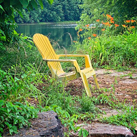 Buy canvas prints of Serene Seating by the River by Deanne Flouton