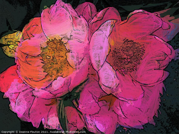 Blossoming Peonies with Artistic Expression Picture Board by Deanne Flouton