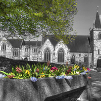 Buy canvas prints of Flowers outside Church by Andy Huntley