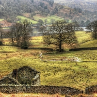 Buy canvas prints of Drystone Wall & Building by Andy Huntley