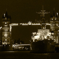 Buy canvas prints of HMS Belfast at Night by Andy Huntley