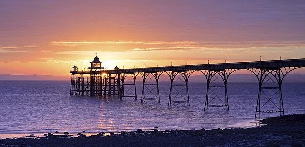 Clevedon Pier Sunset Framed Mounted Print by Carolyn Eaton