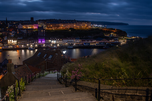 Enchanting Whitby Night View Picture Board by Alan Tunnicliffe