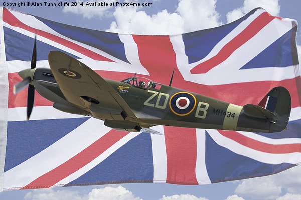  spitfire and union flag Picture Board by Alan Tunnicliffe