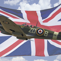 Buy canvas prints of  spitfire and union flag by Alan Tunnicliffe