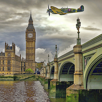 Buy canvas prints of Spitfire over Big Ben  by Alan Tunnicliffe