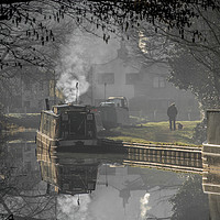 Buy canvas prints of morning mist on the canal by Alan Tunnicliffe