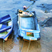 Buy canvas prints of two boats ar the harbour at low tide by Susan Sanger