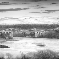 Buy canvas prints of  Menai Bridge Winter B&W by Christine Smart