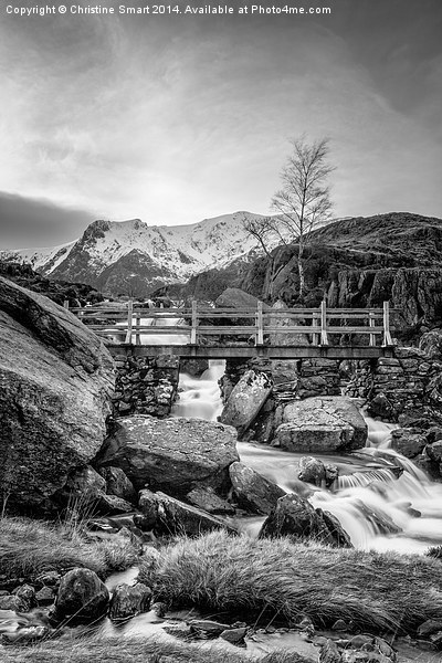  Icy Waters at Rhaeadr Idwal B&W Picture Board by Christine Smart