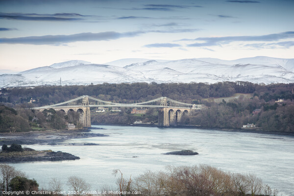 Menai Bridge Winter - Anglesey, North Wales Picture Board by Christine Smart