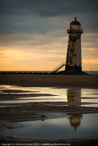 Talacre Lighthouse - Dark Sunset Picture Board by Christine Smart