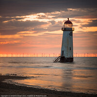 Buy canvas prints of Warm Sunset at Talacre Lighthouse by Christine Smart