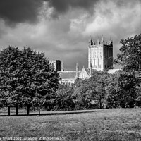 Buy canvas prints of Wells Cathedral, Somerset - Moody Black and White by Christine Smart