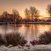 Buy canvas prints of Winter Sunrise at Abergele Pond, North Wales Landscape by Christine Smart