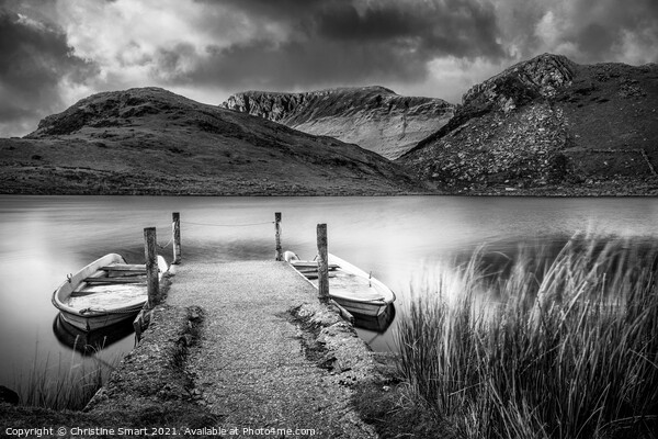 Llyn y Dywarchen, Monochrome Landscape - North Wales Picture Board by Christine Smart